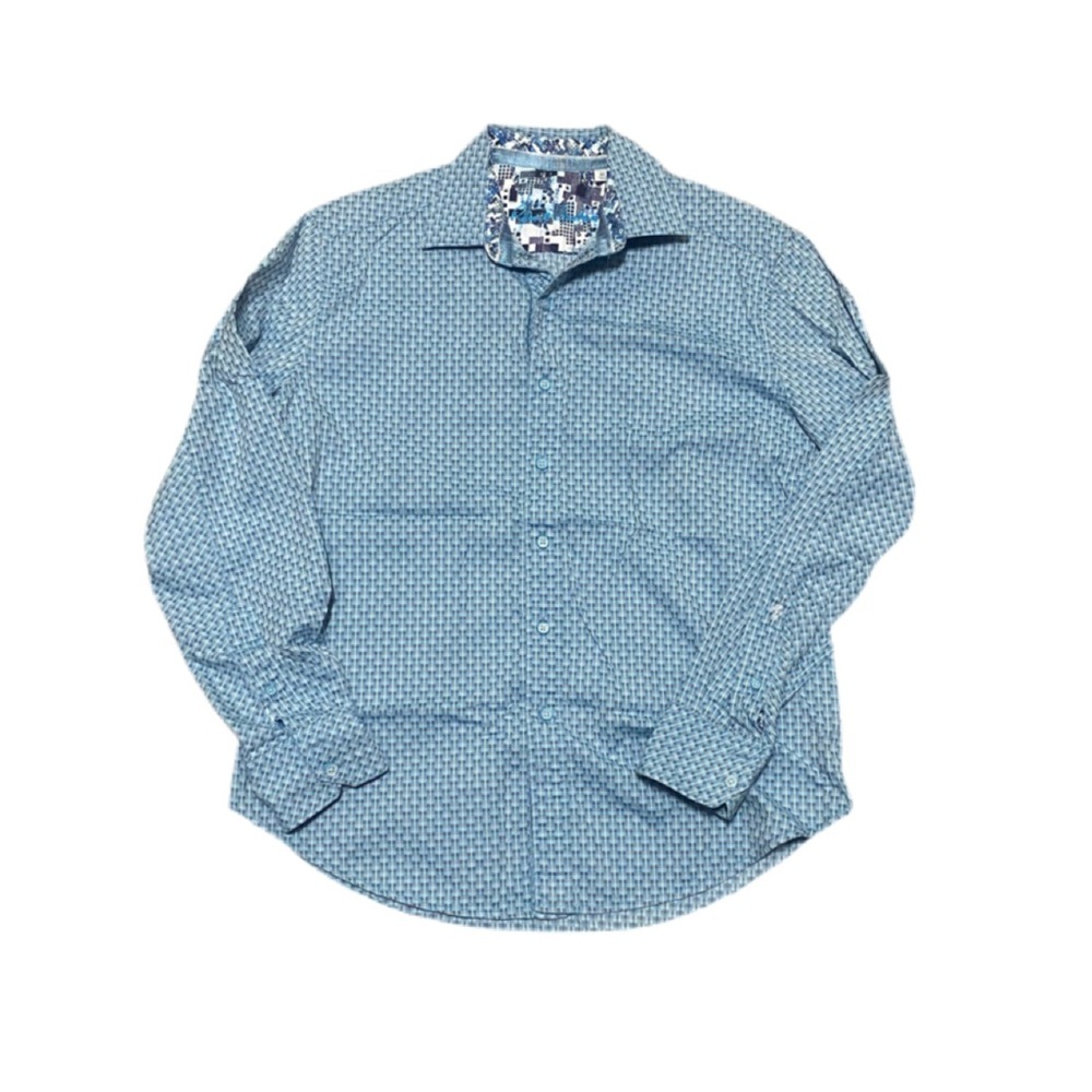 Robert Graham Men’s Blue Square Patterned Long Sleeve Button Down Shirt Sz M